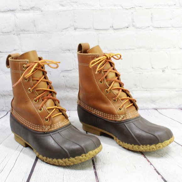 LL Bean Thinsulate Lined 8" Brown Leather Waterproof Duck Boots Size 6 M - Picture 3 of 9